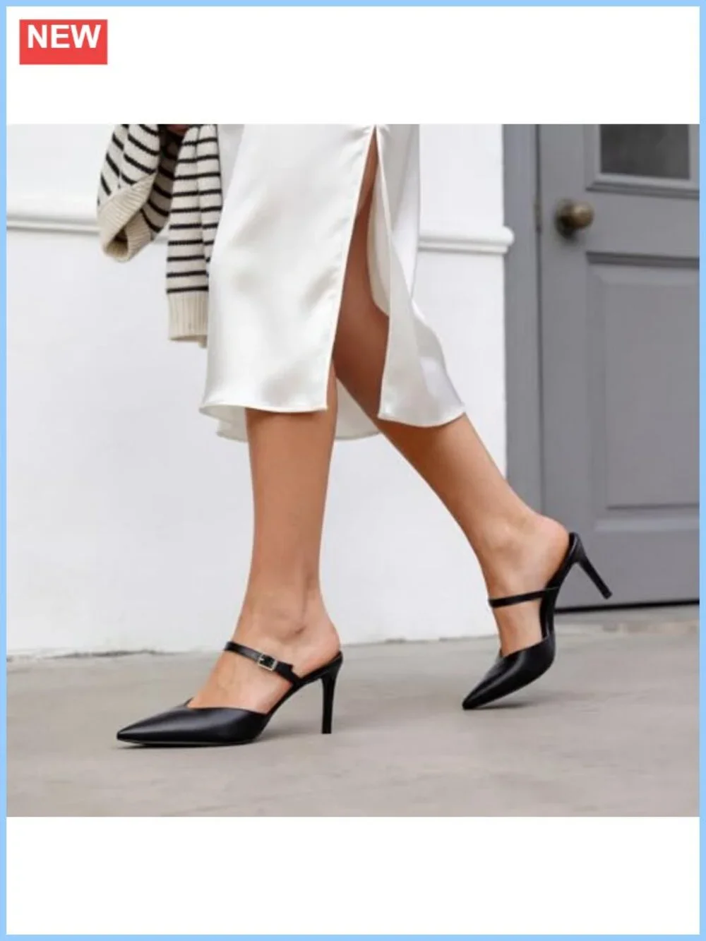 Women's Pointed Toe Stiletto Heel Mules Slip-On Faux Leather Dress Heels